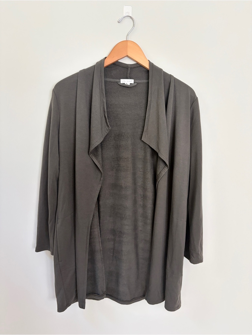 Purejill Luxe Tencel Dark Gray-Green Open-Front Lightweight Cardigan